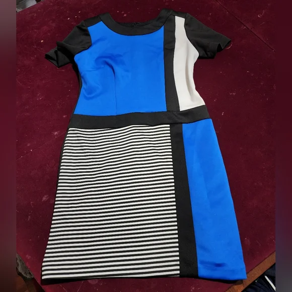 NWOT ... Sandra Darren Black Stripe Shortsleeve Dress ๐ - Picture 1 of 8